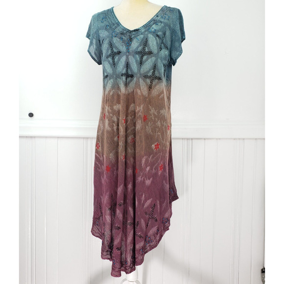 Just Cruising Dress Tent One Size Short Sleeve Tunic Earth Tones Brown Boho - Picture 2 of 8